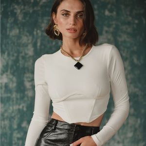 12th Tribe Lexy White Boning Long Sleeve Top